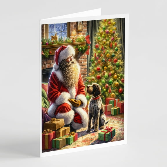 Wirehaired Pointing Griffon and Santa Claus Greeting Cards Pack of 8 7 in x 5 in
