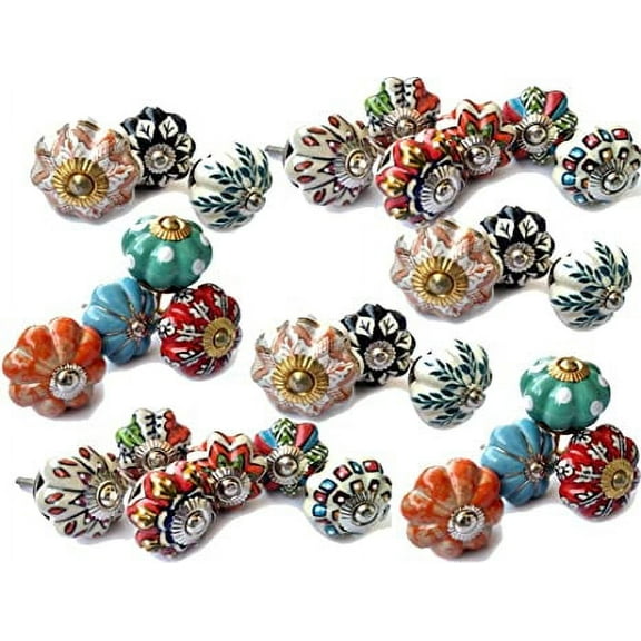 Rastogi Handicrafts Drawers Knobs Door Cupboard Pulls Indian Mix Knobs Assorted Multicolor Ceramic assorted design