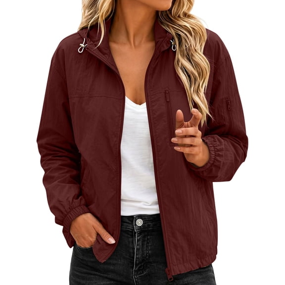 NominalSnug Zip up Jackets for Women Long Sleeve Hooded Shirts Lightweight Quick Dry Windbreak Waterproof Outwear with Pockets