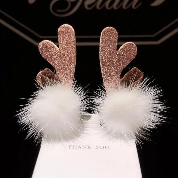 Cute Antlers Hair Clips Christmas Hairpin Girl Heart Elk Clips Xmas Barrette Furry Winter Hairpin Children Headdress