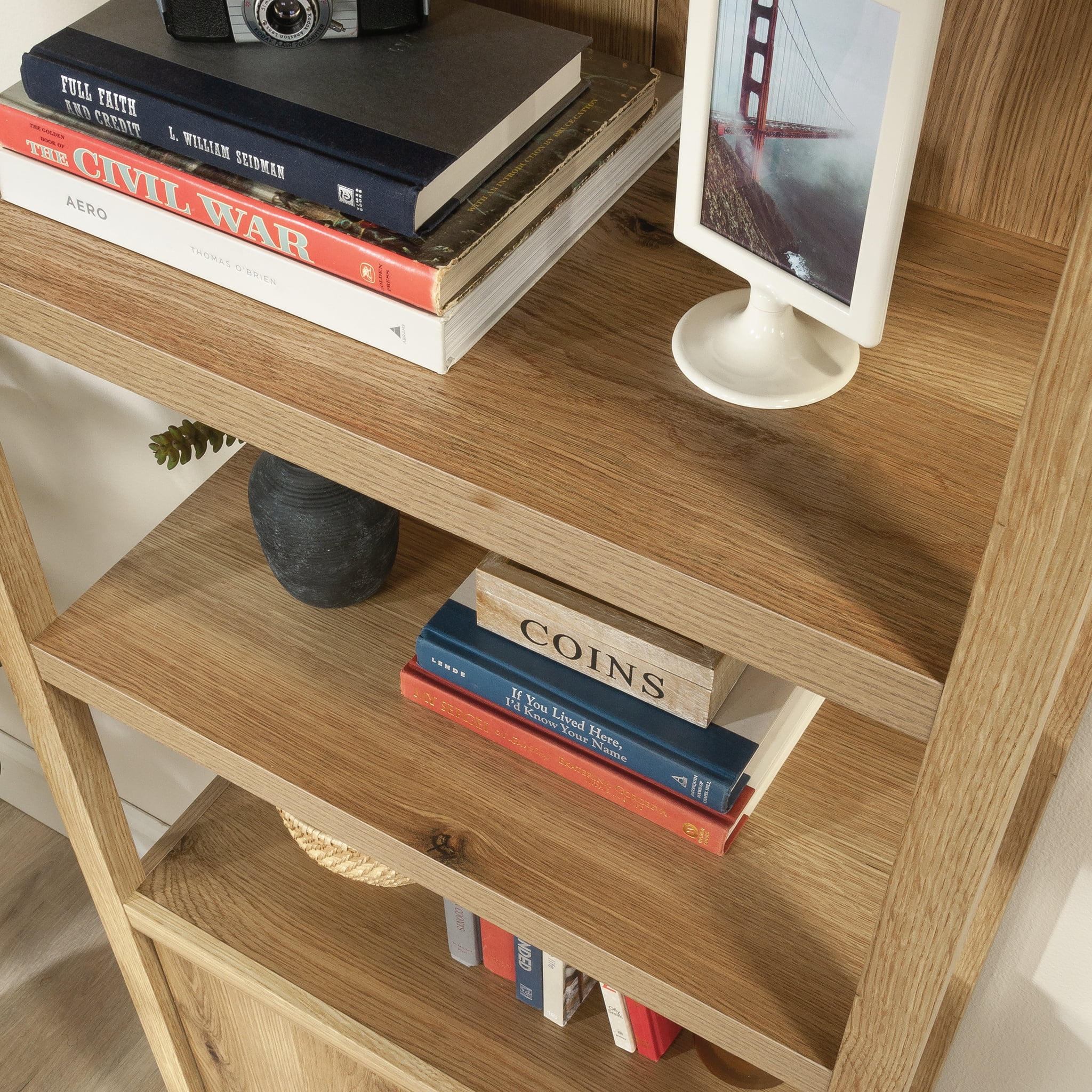 Erie Collection by Sauder Library Bookcase W/ Doors, Timber Oak Finish