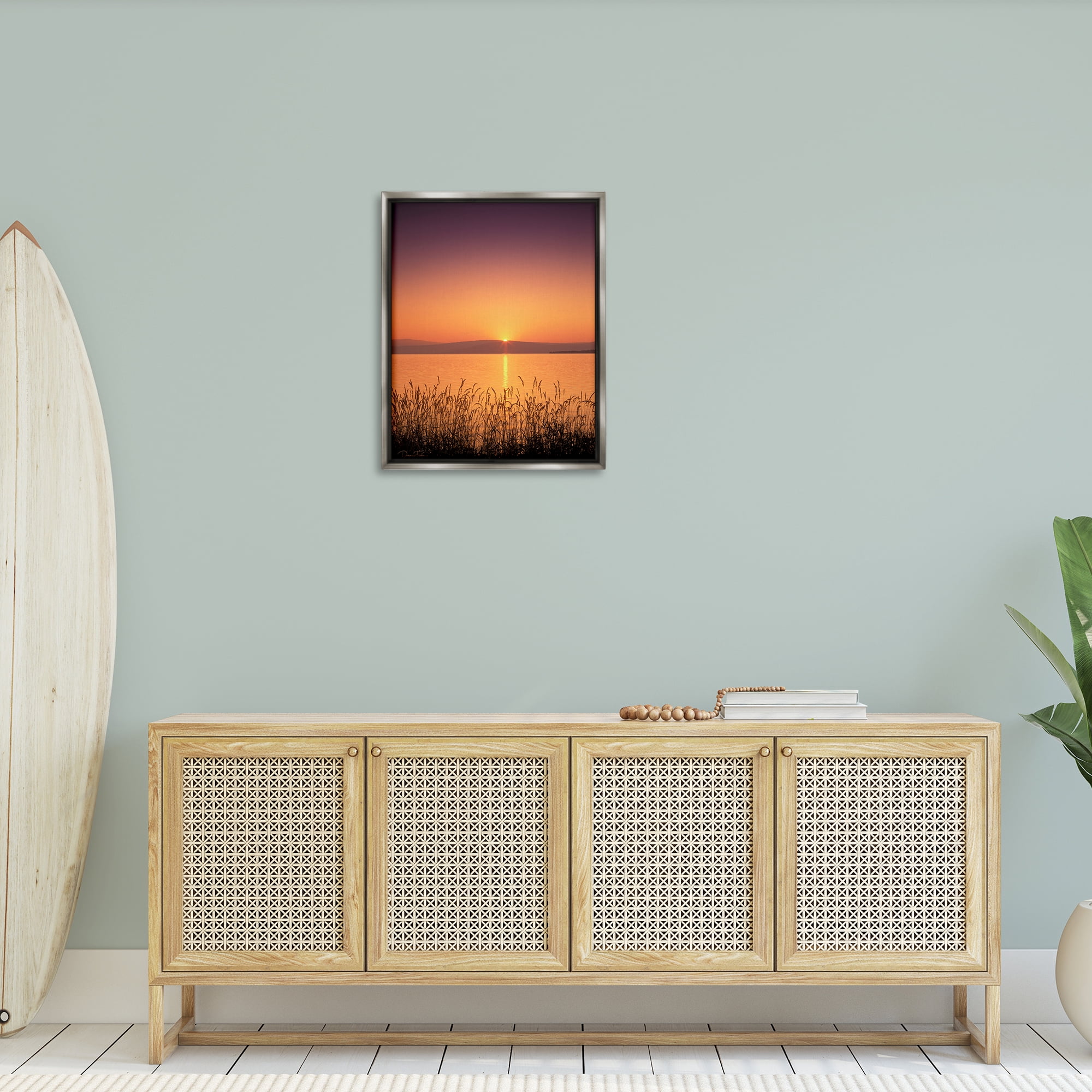 Stupell Industries Deep Orange Sunset Landscape Photography Gray Floater Framed Canvas Art Print Wall Art, 25 x 31