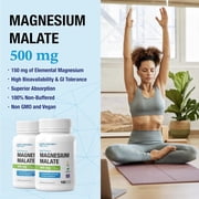 Puregen Labs Magnesium Malate 500mg | High Potency Elemental Magnesium | Superior Absorption, Non-GMO, NO Gluten and Dairy, Supports Muscle, Joint, and Heart Health | 180 Veggie Caps | 2PK