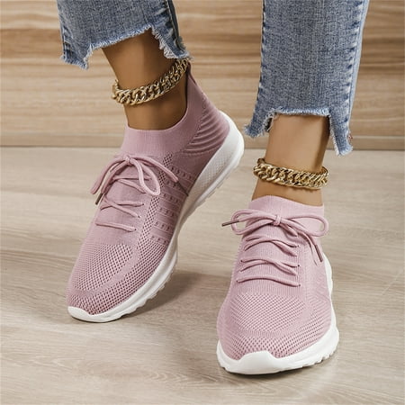 

Vedolay Ladies Sneakers Women s Soft Flat Slip-on Sneakers Breathable Non-Slip Shoes Pink 8