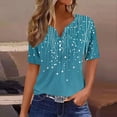thumbnail image 3 of TKLPEHG Short Sleeve T Shirts for Women Button V-Neck Tunic Shirts Casual Classic Fashion Print Tshirt Basic Tops Summer Loose Fitted Blouses (Blue,XL), 3 of 5