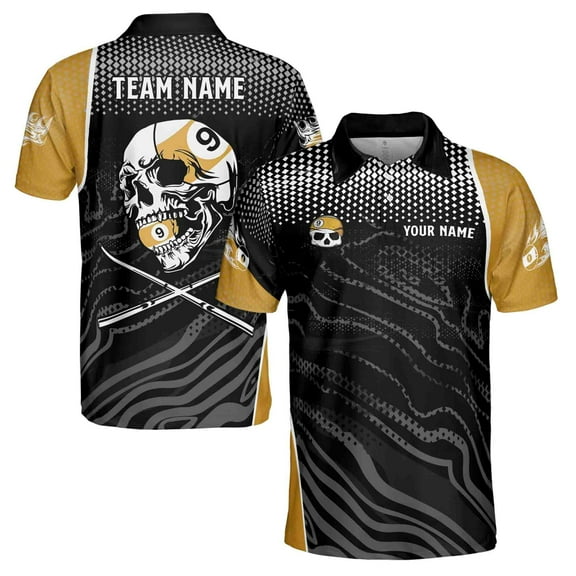 Custom Name Team Name Billiard Skull 9 Balls Pool Men's Polo Shirt S-5XL
