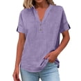 thumbnail image 2 of Babysbule Women's V Neck Button Up Cotton Linen Blouse, Casual Short Sleeve Loose Fit Tunic Top for Summer and Spring Daily Wear, 2 of 6