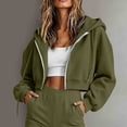 thumbnail image 2 of Stamzod Women's Cropped Hoodie Fall Winter Long Sleeve Zip Up Hoodie Women Athletic Running Crop Jackets with Hood Army Green M, 2 of 7