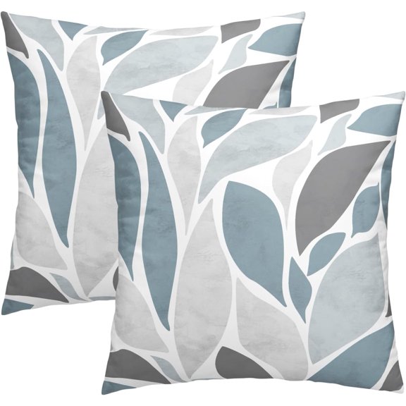Smoke Blue Grey Dahlia Floral Pillow Covers 16x16 Inch Set of 2 Flowers Petals Modern Leaves Decorative Throw Pillow Covers Farmhouse Pillow Cases Cotton Cushion Covers for Couch Bed Sofa Home Decor