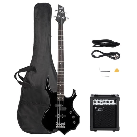 Glarry 4 Strings Fire Style Electric Bass Guitar For Beginner with 20w Amp Black