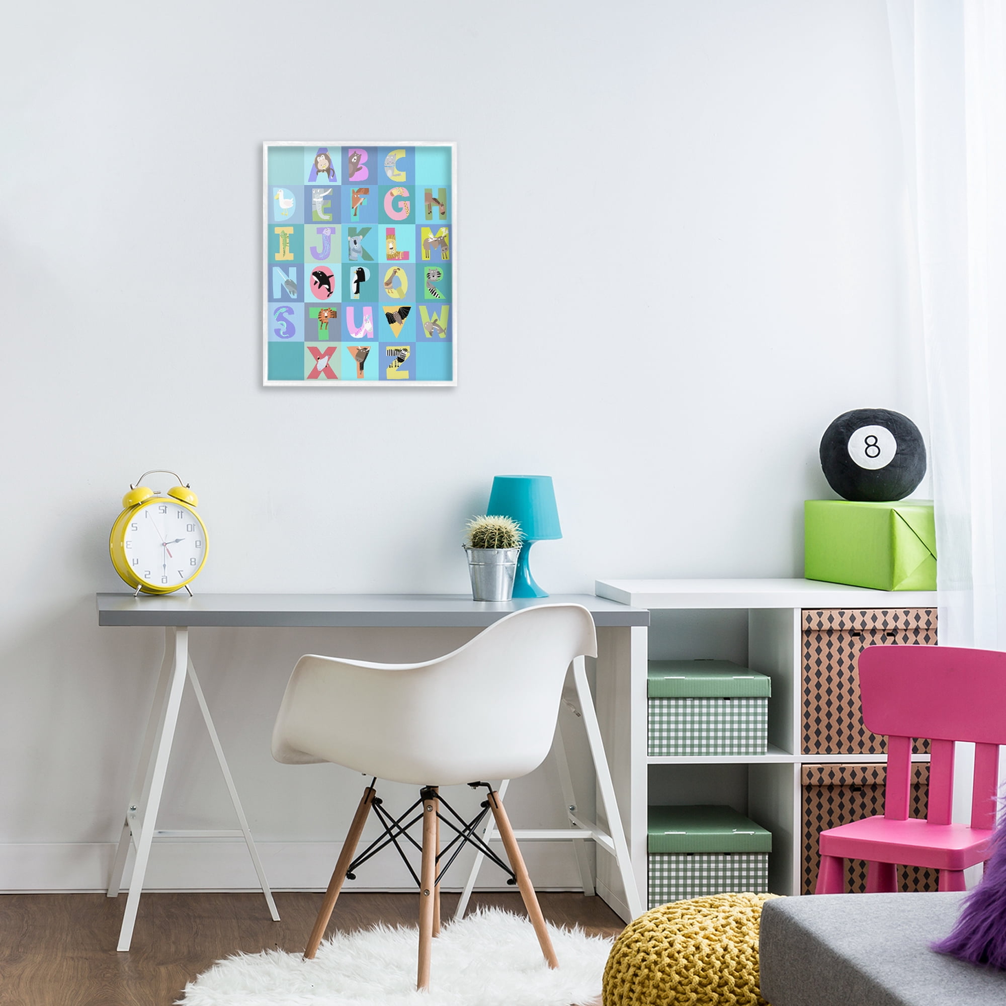 Stupell Industries Animal Alphabet in Blue White Framed Giclee Art, design by Carla Daly