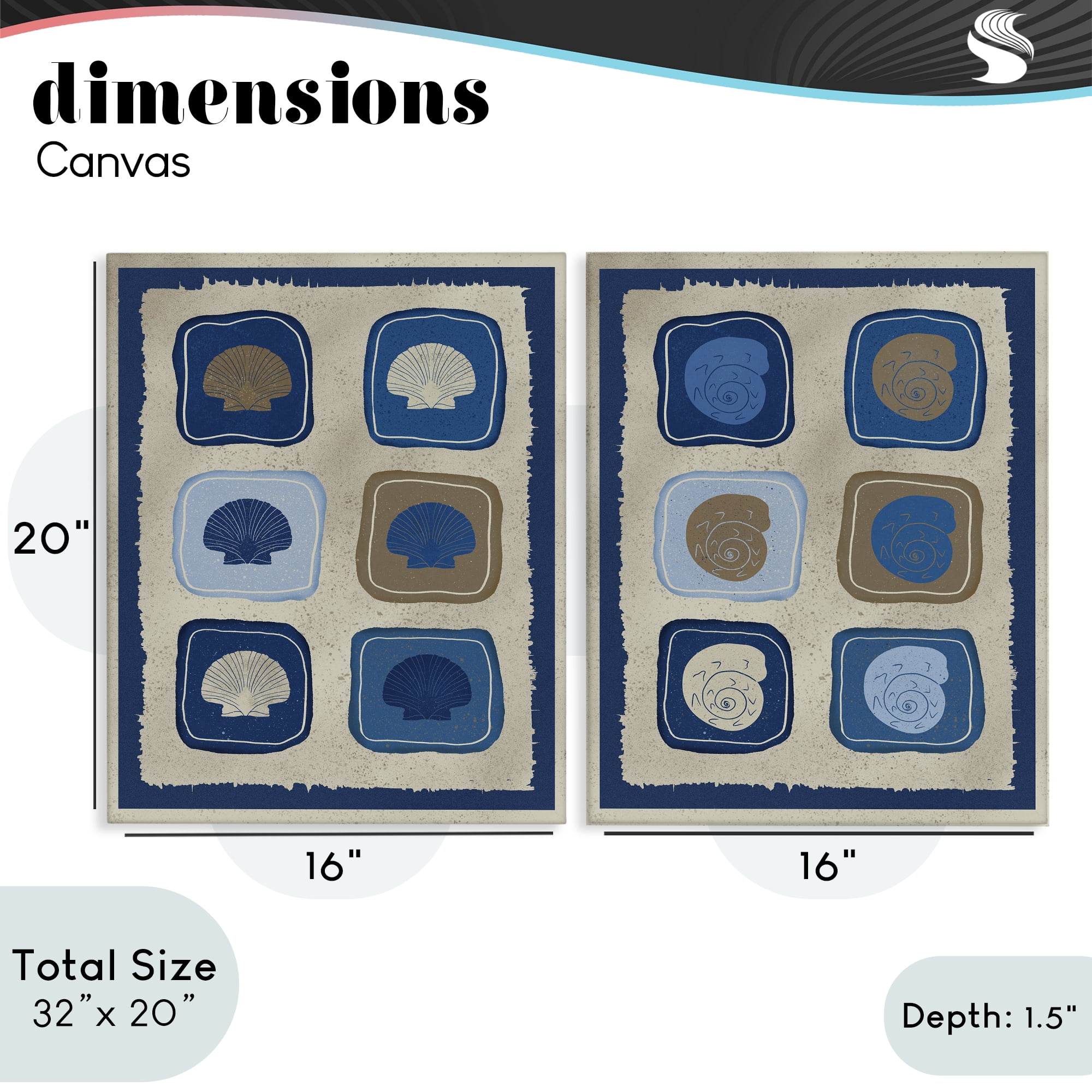 Stupell Industries Blue Blocked Seashells 2 Piece Canvas Wall Art Set, design by Julia Frost