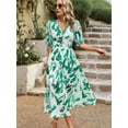 thumbnail image 5 of Womens Summer Dresses 2025 Casual Puff Short Sleeve V Neck Floral Boho Maxi Dress Light Green L, 5 of 8