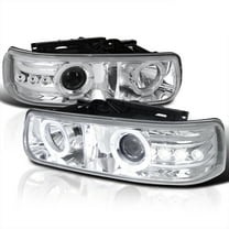 Spec-D Tuning Dual Halo Rim Chrome Housing Clear Lens Projector LED Headlights Compatible with 1999-2002 Chevy Silverado, 2000-2006 Chevy Suburban/Tahoe, Left   Right Pair Headlamps Assembly