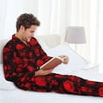 thumbnail image 4 of Mens Pajamas Set, Red Skulls Button Down Long Sleeve Loungewear Sleepwear Pjs sets for Men, 4 of 5