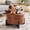 Light Brown-faux leather, variant on Round Storage Ottoman Bench, Upholstered Lift Top Storage Foot Stool with Solid Wood Legs, Multifunctional Circular Ottoman Footrest for Living Room Bedroom Entryway