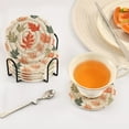 thumbnail image 3 of Yayeee 6 PCS Drink Coasters with Holder Set Woven Absorbent Round Tabletop Hot Pad, Red Autumn Leaves, 3 of 7