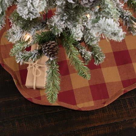 Burgundy Red Primitive Christmas Decor Burgundy Check Cotton Check 21" Diameter Tree Skirt - Walmart.com