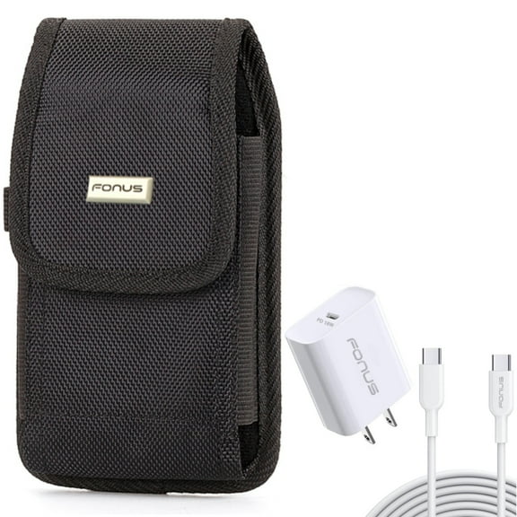 18W PD Home Charger & Case Belt Clip for Samsung Galaxy S24 Ultra/Plus - Fast Type-C 10ft Long Cable Quick Power, Rugged Holster Canvas Cover for Galaxy S24 Ultra/Plus