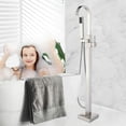 thumbnail image 5 of Brushed Nickel Freestanding Bathtub Faucet Floor Mounted Tub Filler Mixer, 5 of 12