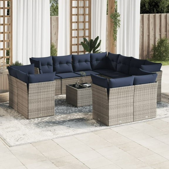 vidaXL 12 Piece Patio Sofa Set with Cushions Gray Poly Rattan