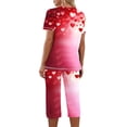 thumbnail image 3 of TIMIFIS Ensembles de Pyjama pour Femmes 2 Pcs - Pyjamas de la Saint-Valentin pour Femmes - Ensembles de Pyjamas pour Dames Manches Courtes Col Rond Haut et Pantalons Capris Ensembles de Détente, 3 of 5