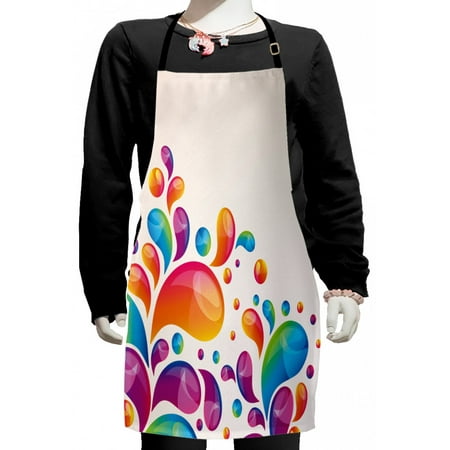 

Colorful Kids Apron Raindrops in Different Size in Gradient Colors Abstract Splash Style Design Boys Girls Apron Bib with Adjustable Ties for Cooking Baking Painting Multicolor by Ambesonne