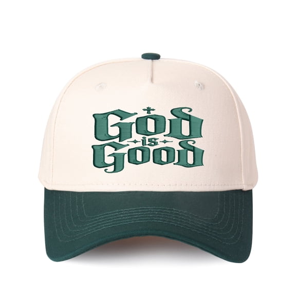 God is Good Gothic Embroidered Baseball Cap, Christian Faith Vintage Dad Hat for Men Women, Embroidered Color Block Trucker Hat Unisex Adjustable Cotton Breathable Fashion Cap for Travel Daily Wear