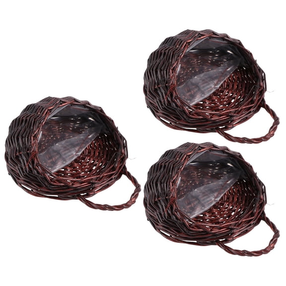 WRISTBIQUE 3-Piece Coffee Rattan Wicker Baskets Set, Pastoral Style Wall Hanging Storage Organizer