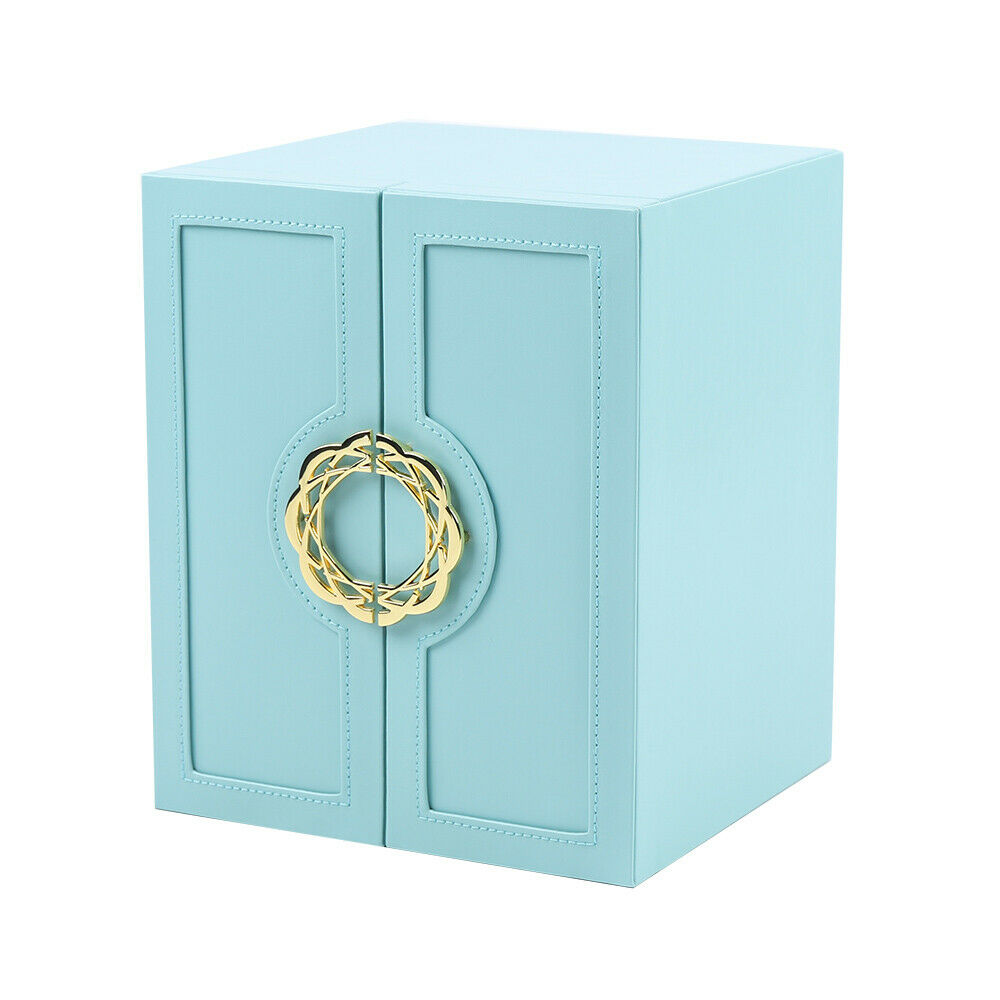 TFCFL 5 Tier Jewelry Storage Box PU Leather Case Necklace Ring Watch Organizer Cabinet Blue