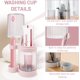 thumbnail image 3 of Soporte para cepillo de dientes de baño con taza, taza multifunción con soporte de cepillo de dientes eléctrico único, estante de almacenamiento para cepillo de dientes (rosa). Feliz Sencillez, 3 of 5