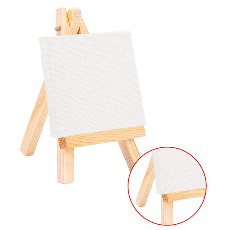 Fuutreo 200 Pcs Mini Canvas and Easel Set 100 Pcs Mini Canvas with 100 Pcs  Wooden Easels Mini Stretched Canvas for Painting Canvas Painting Kit for