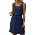 thumbnail image 2 of JMKQLZ Women's Fashion Casual Solid Color Drawstring Summer Sleeveless Round-Neck Dress, 2 of 6
