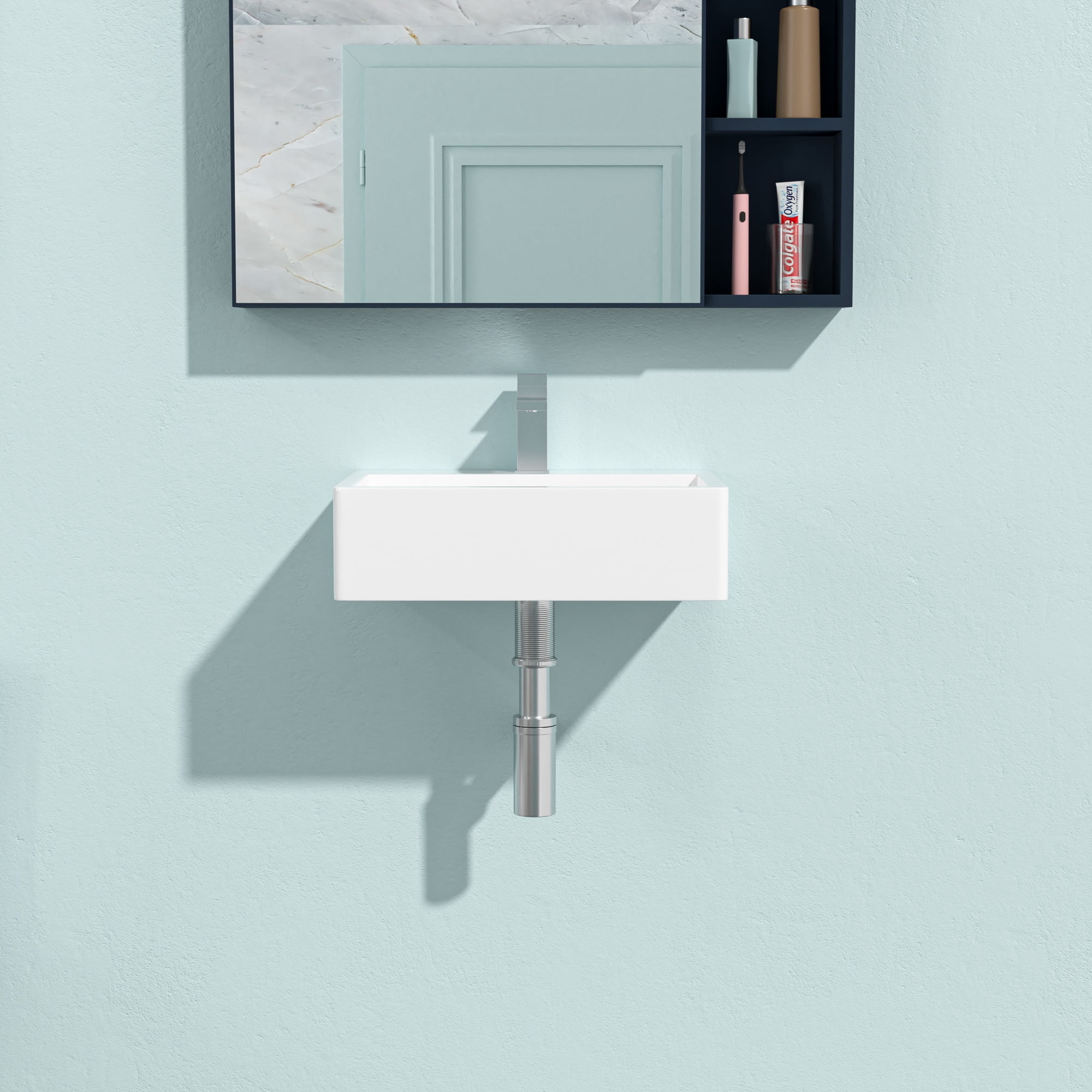 20.8"×16.3"×6" White Ceramic Rectangular Wall-mounted Bathroom Sink with Single Faucet Hole and Overflow Hole