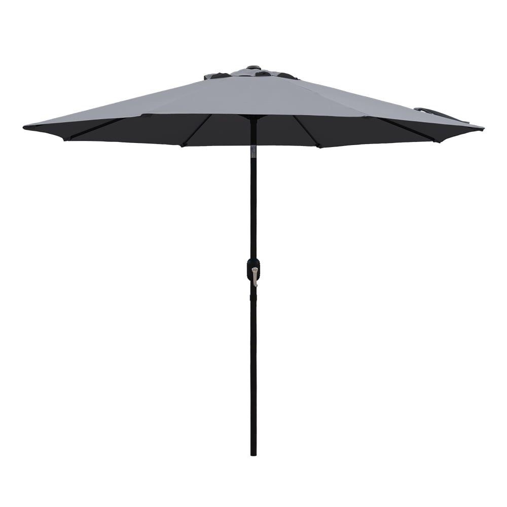 Kool Outdoor 9ft Patio Umbrella with Crank Handle and Push Button Tilt, Outdoor Market Umbrella with 8 Ribs - Dark Gray