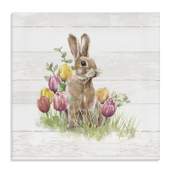 Stupell Industries Rustic Lodge Bunny & Spring Tulips Canvas Art, 17 x 17, by Courtney Morgenstern