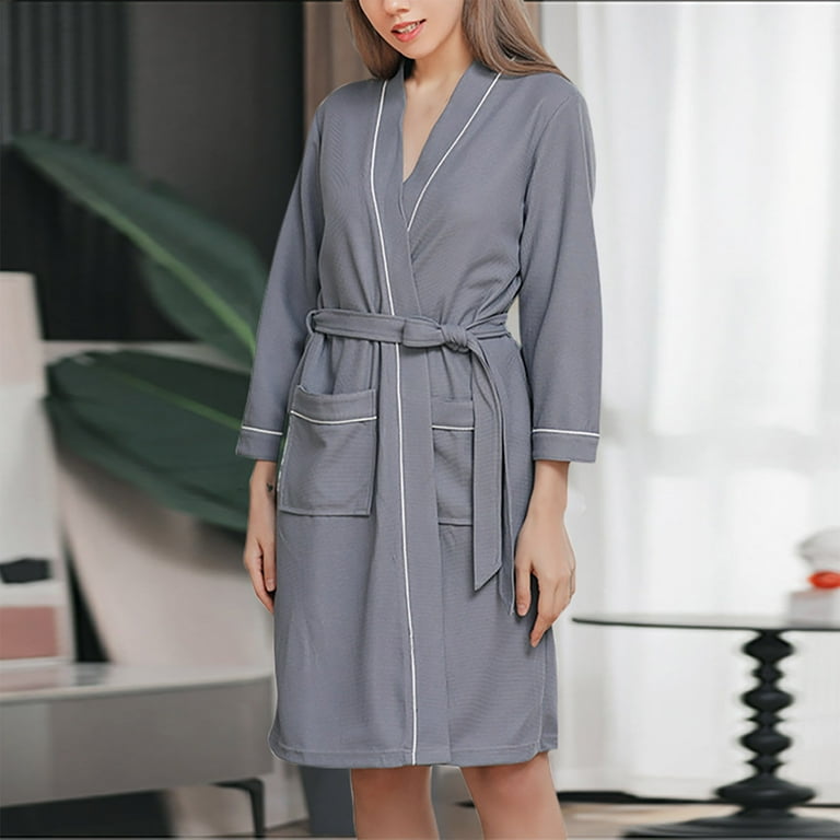 Penkiiy Women's Soft Summer Dressing Gown Floral Fruit Print Plush Shawl  Collar Bathrobe Warm Lounge Robe with Belt M Gray - Walmart.com