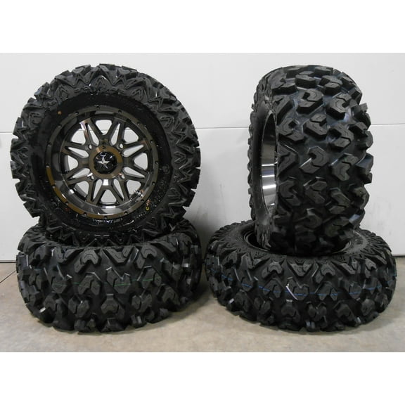 MSA Dark Tint Vibe 14" UTV Wheels 27" Rip Saw Tires Polaris RZR XP 1000 / PRO XP / Ranger XP 900/1000