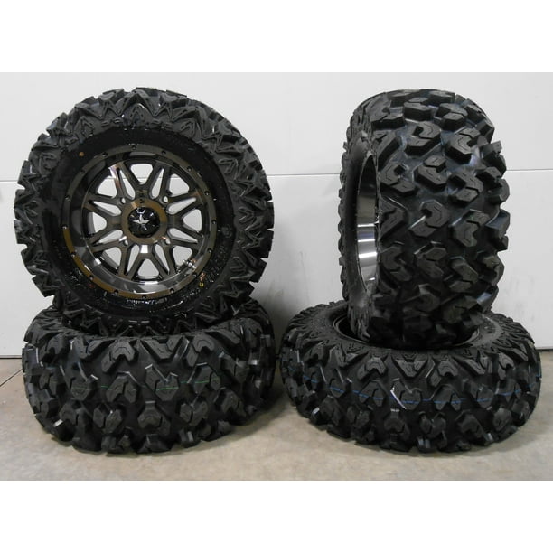 MSA Dark Tint Vibe 14" ATV Wheels 27" Rip Saw Tires CanAm Commander