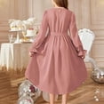 thumbnail image 6 of SBYOJLPB Children's Solid Color Dress Fashionable and Comfortable Long Sleeved Round-Neck Dress with Belt for Girls, 6 of 6
