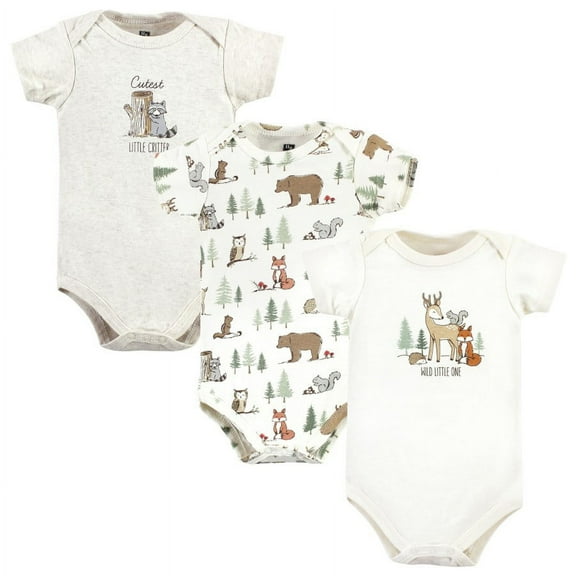 Hudson Baby Cotton Bodysuits, Forest Animals 3-Pack, 0-3 Months