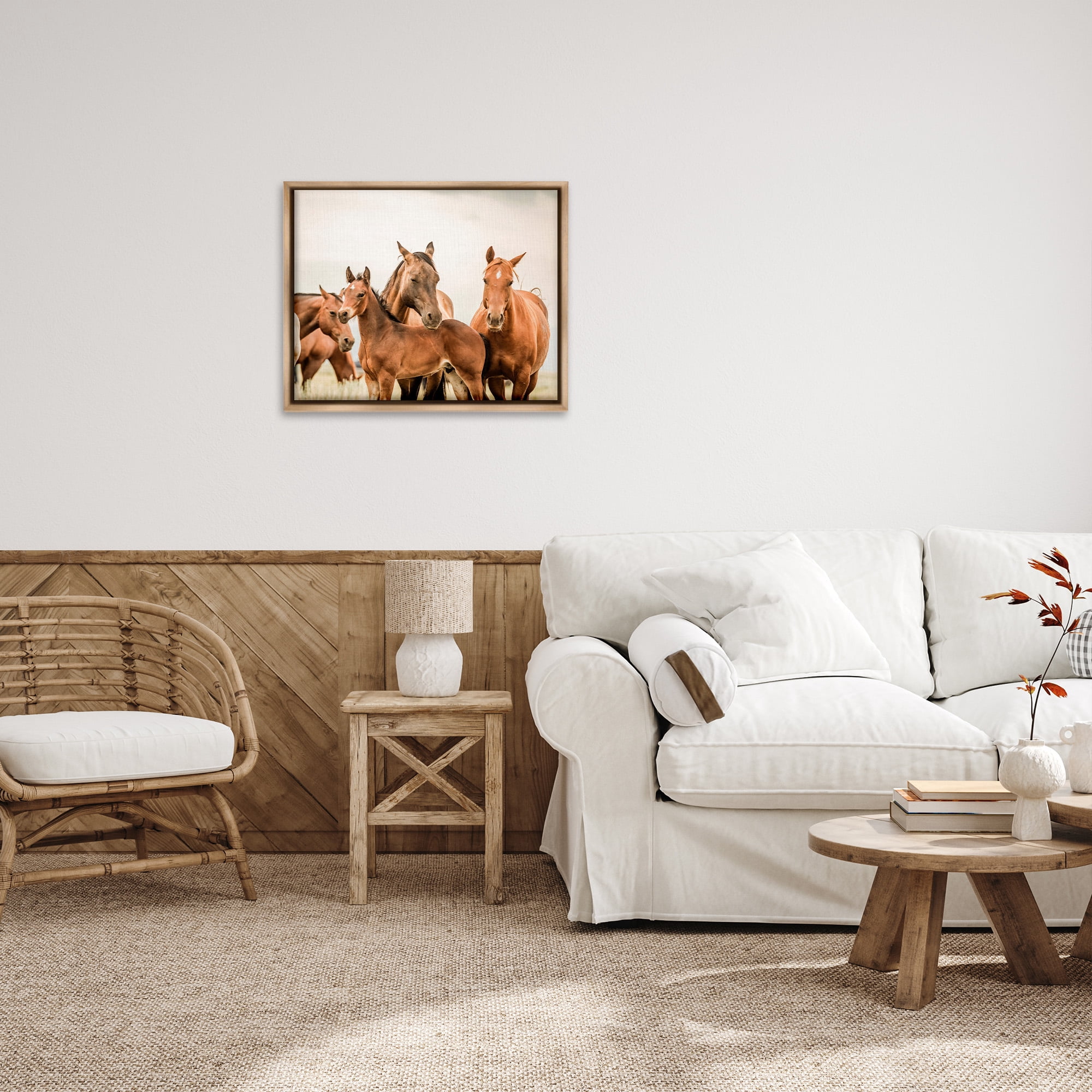 Stupell Industries Horse & Foals Photography Animals & Insects Photography Brown Floater Framed Canvas Art Print Wall Art, 31 x 25