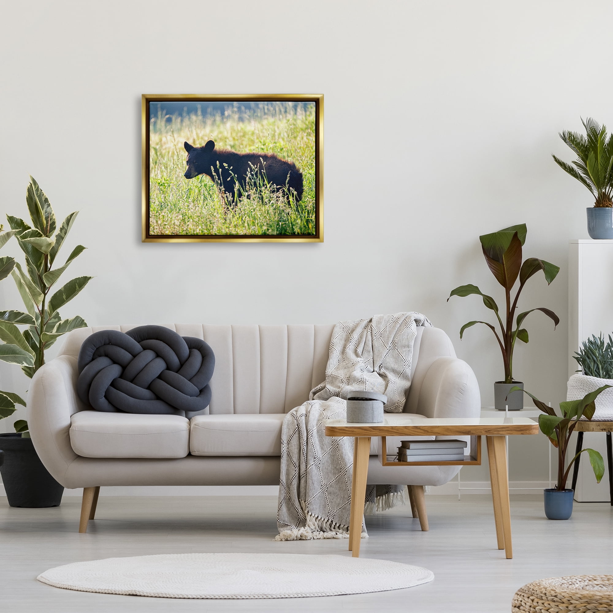 Stupell Baby Bear Tall Grassland Landscape Photography Gold Floater Framed Art Print Wall Art
