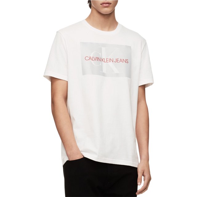 Calvin Klein - Camiseta gráfica para hombre con monograma reflectante, color blanco, XXL
