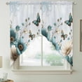 thumbnail image 2 of Teal Tulip Butterfly Swag Curtains for Kitchen/Bedroom/Living Room, Beige Turquoise Floral Blue Coastal Scalloped Curtains 63 Inch Long, Window Swag Topper Curtains Valances 2 Panels Set 36"x63", 2 of 8