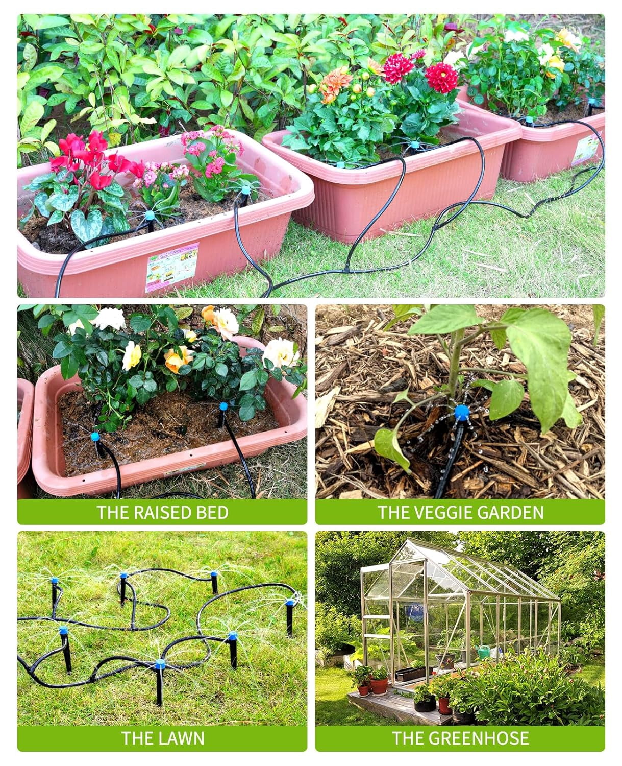 50ft Drip Irrigation Kit Plant Watering System 8x5mm Blank Distribution Tubing DIY Automatic Irrigation Equipment Set for Garden Greenhouse Flower Bed Patio Lawn