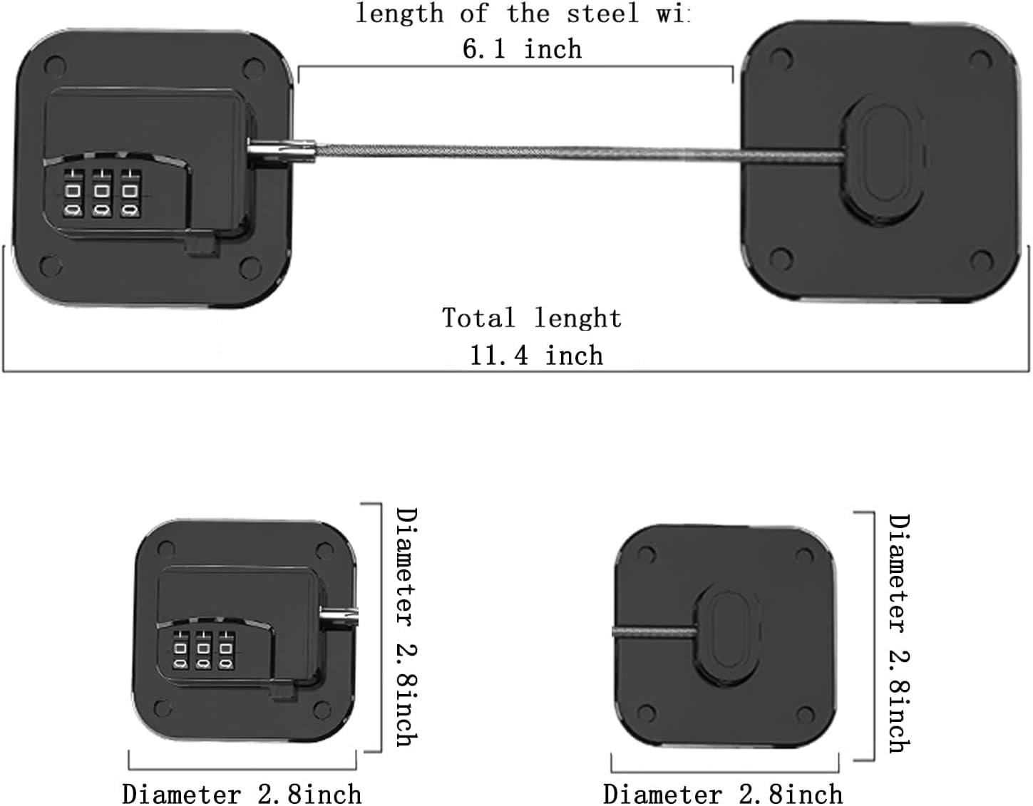 ABCISI Refrigerator Lock, Heavy Duty Combination Fridge Lock for Fridge, Cabinets, Window, Drawers and Child Safety Cabinet Locks, Strong Non-Marking Adhesive No Drilling (Black, 4 Pack)