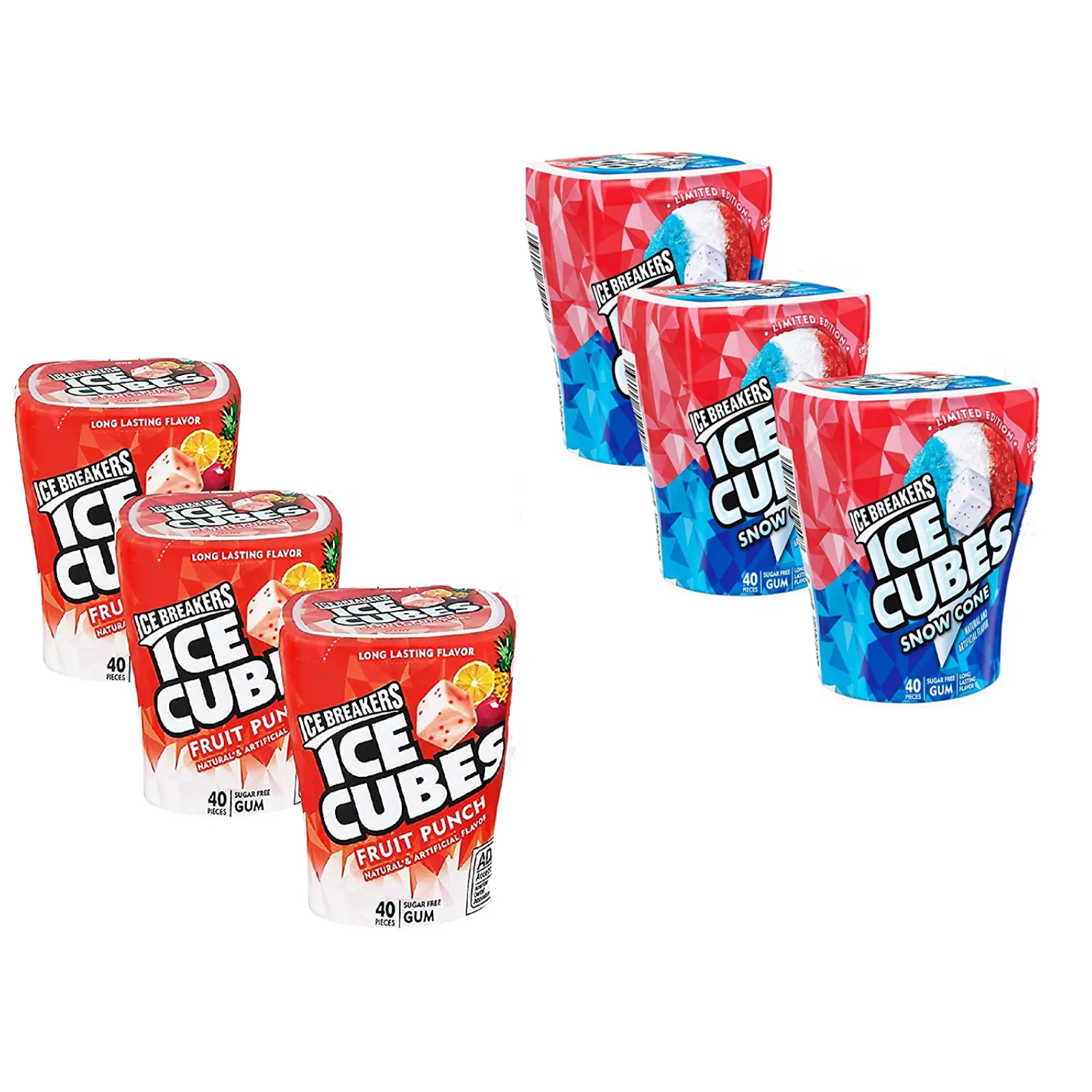 ICE BREAKERS CUBE Fruit Punch & Snow Cone, Sugar Free, Mint Gums, 3.24