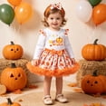 thumbnail image 2 of CUZIBR Girls Outfits My First Halloween Print Outfit Ruffle Long Sleeve Bodysuit Star Tulle Tutu Skirt Bow Headband 3 Pieces Party Set For Baby Toddler,F-Orange,3-4 Years, 2 of 7