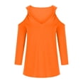 thumbnail image 5 of Women 3/4 Sleeve V Neck Shirts Knotted Cold Shoulder Tunic Tops Solid Color Comfy Fall Summer Tees Tshirts (L, Orange), 5 of 7